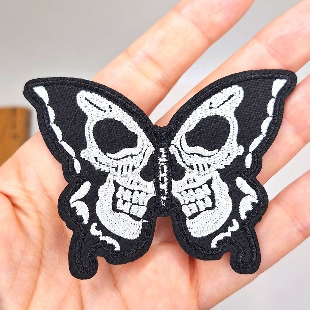 Skull butterfly patch iron on wearable art accessory